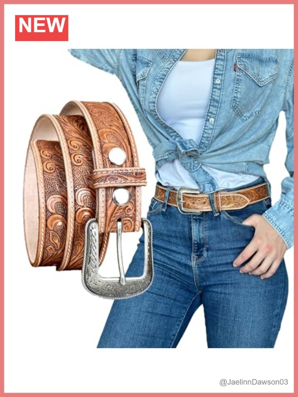Women's Full Grain Leather Western Belt Cowgirl Engraved Tooled Interchangeable